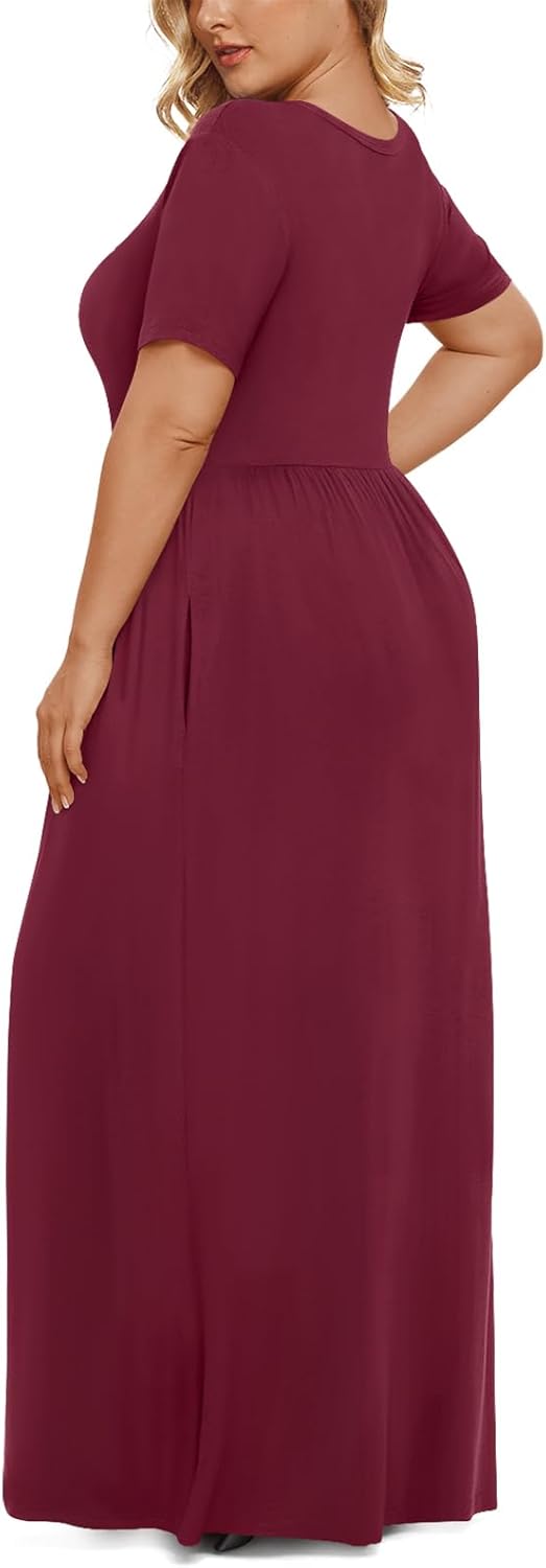 LONGYUAN Women's Plus Size Maxi Dresses for Curvy Women Summer Short Sleeve Casual 2025 Long Dress XL-6XL