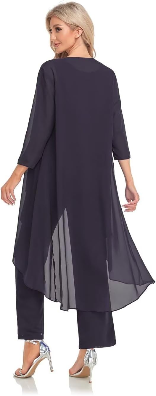 Women's 3 Pieces Chiffon Mother of The Bride Dress with Jacket Chiffon Formal Evening Dresses