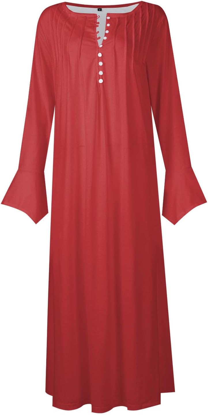 DOPOCQ Fall Women Dresses 2023 Long Sleeve V Neck Plus Size Maxi Dress Boho Dress High Waisted A-Line Dress with Pocket
