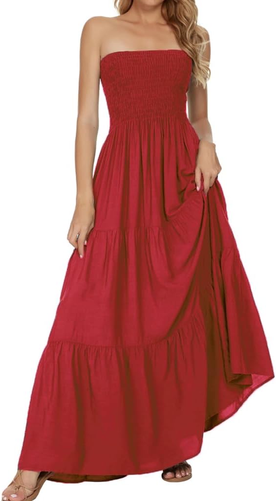 Women's Summer Strapless Tube Top Maxi Dresses Off Shoulder Boho Beach Long Dress
