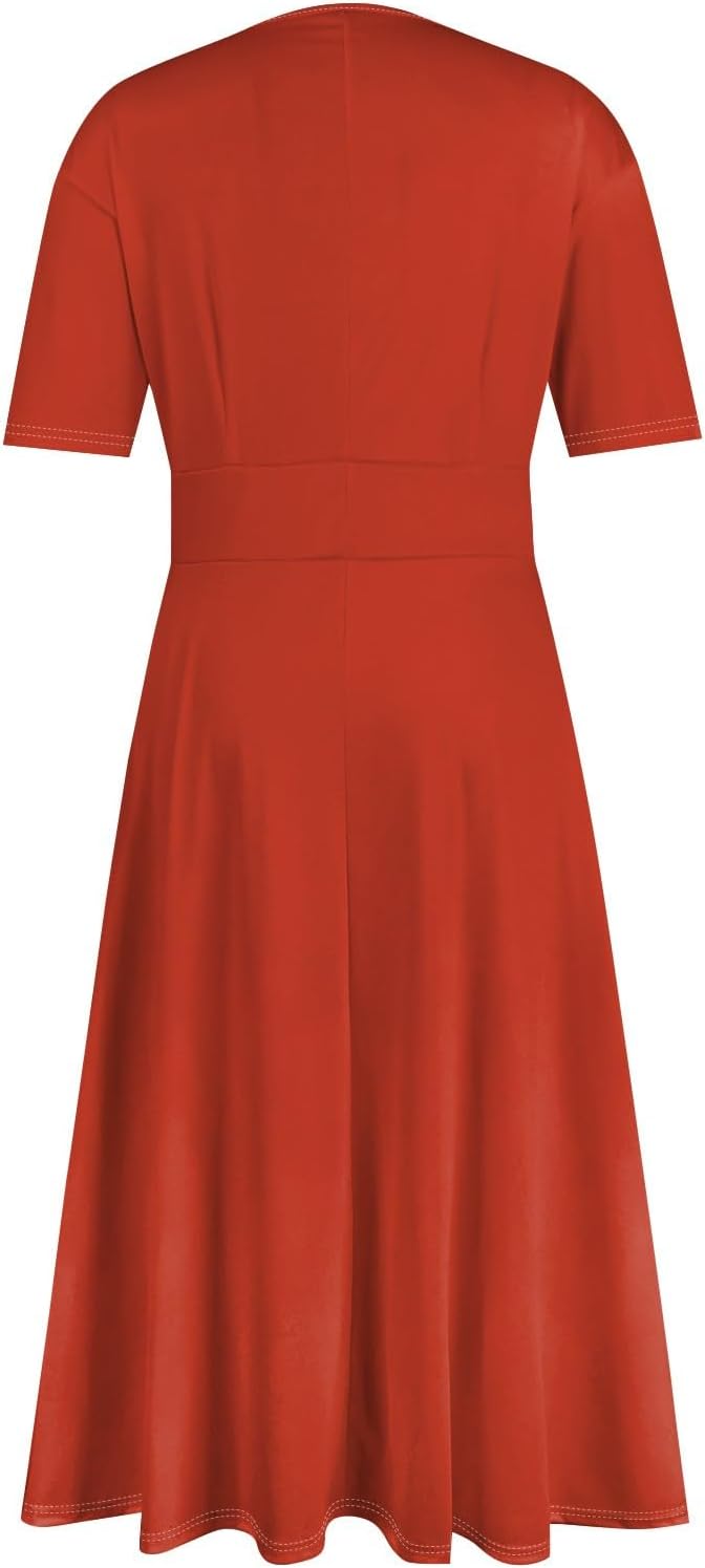 Women's Summer Elegant Cocktail Dress Solid Color Swing V-Neck Party Gown Dresses, S-2XL