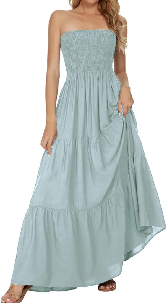 Women's Summer Strapless Tube Top Maxi Dresses Off Shoulder Boho Beach Long Dress