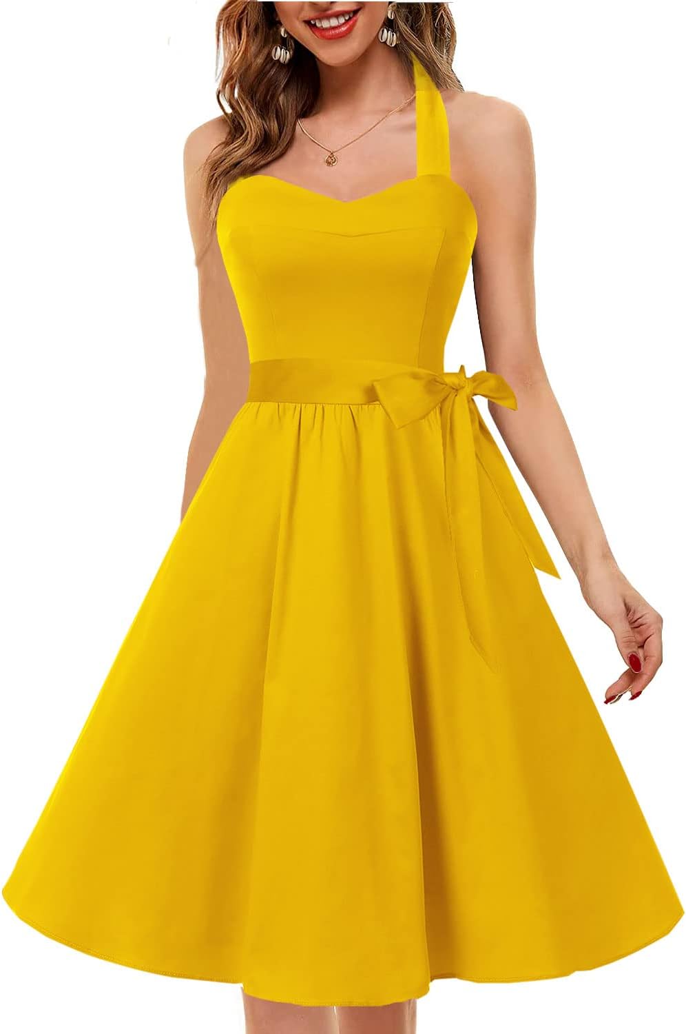 Topdress Women'sVintage Polka Audrey Dress 1950s Halter Retro Cocktail Dress