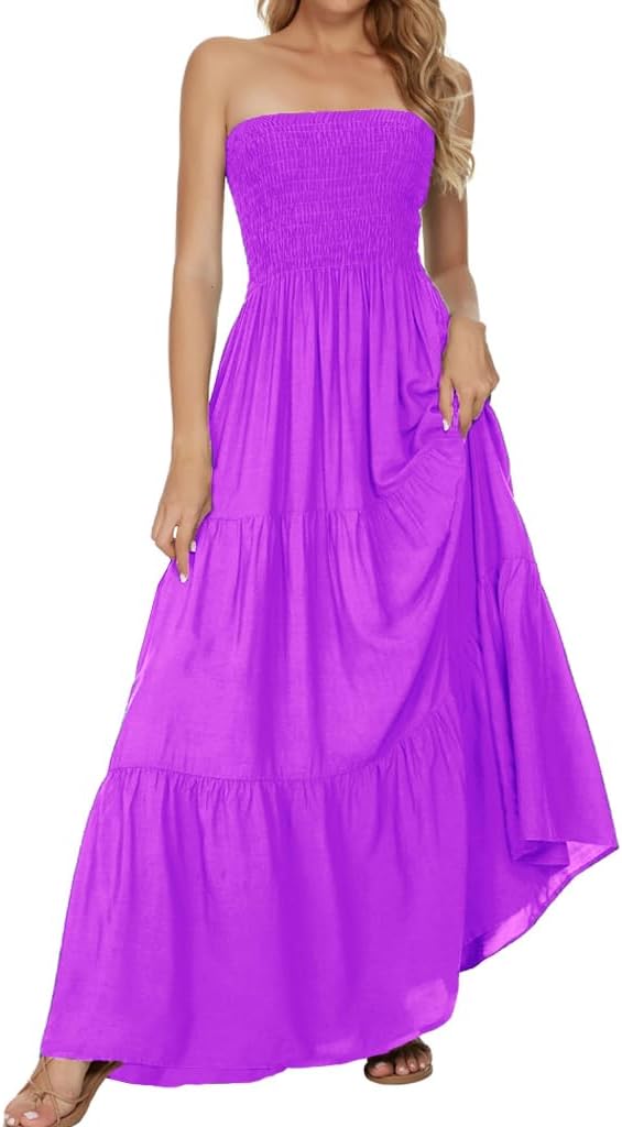 Women's Summer Strapless Tube Top Maxi Dresses Off Shoulder Boho Beach Long Dress