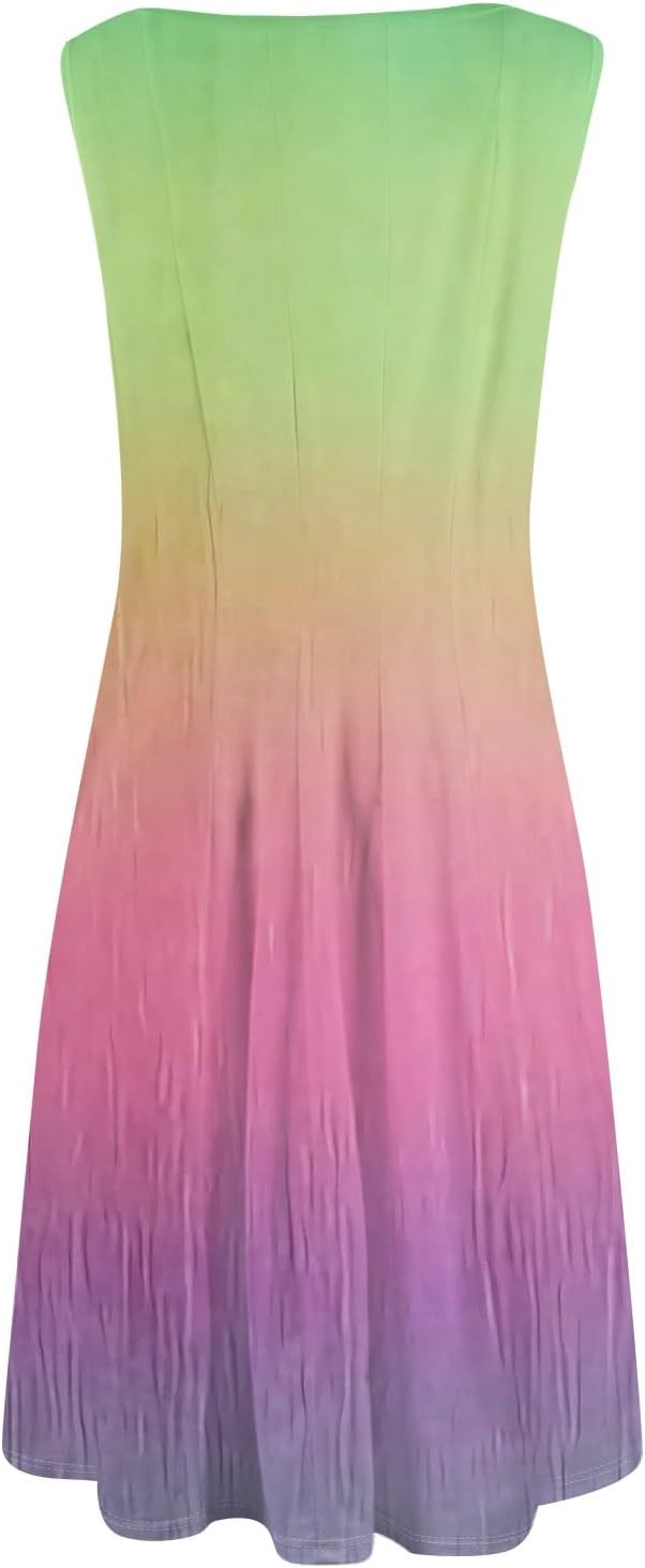 Womens Tank Sundress 2025 Casual Floral Print Tshirt Dress Swing Sleeveless Midi Dress Crewneck Pleated Summer Dresses