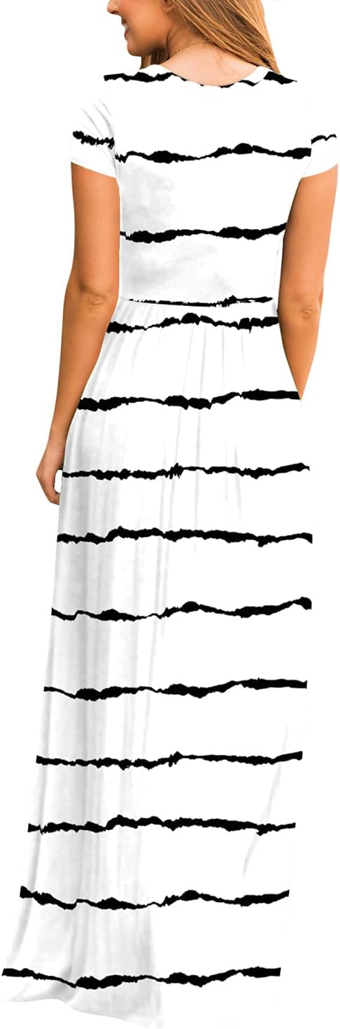 DEARCASE Maxi Dress for Women Short Sleeve Casual Summer Loose Plain Comfy Long Dresses with Pockets