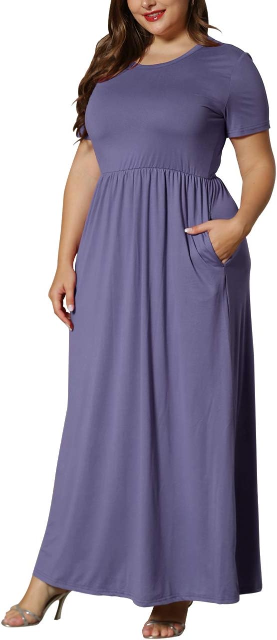 KARALIN Women’s Plus Size Maxi Dresses for Curvy Women Summer Casual Short Sleeve 2025 Long Dress 14W-26W