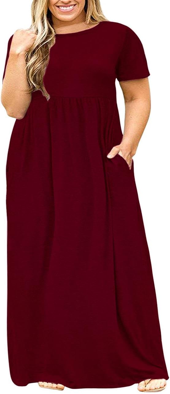 KARALIN Women’s Plus Size Maxi Dresses for Curvy Women Summer Casual Short Sleeve 2025 Long Dress 14W-26W