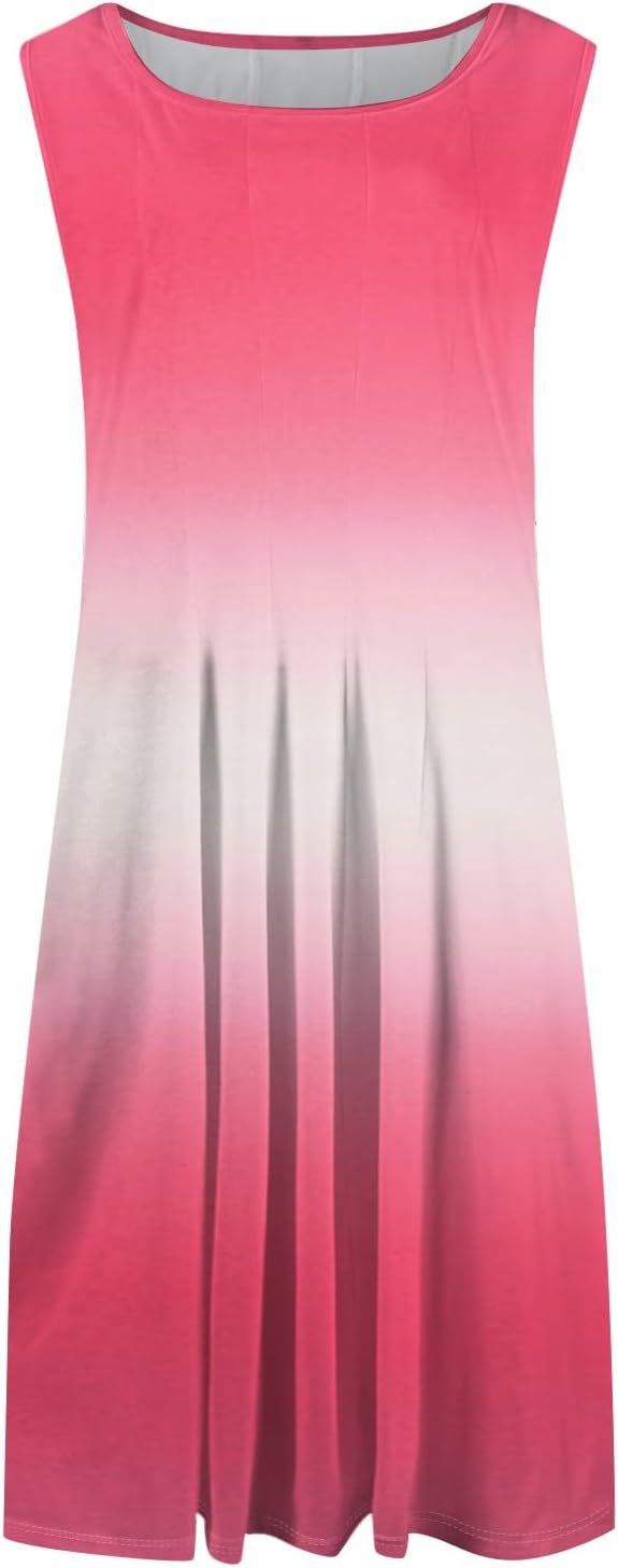 Womens Tank Sundress 2025 Casual Floral Print Tshirt Dress Swing Sleeveless Midi Dress Crewneck Pleated Summer Dresses