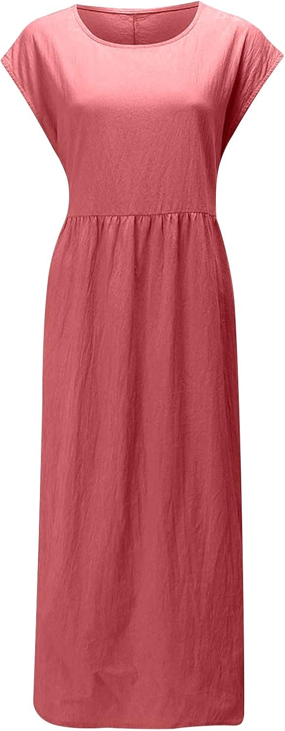 Linen Dresses for Women 2025 Summer Fashion Solid Color Sleeveless Dresses Beach Flowy Maxi Dresses Casual Sundress