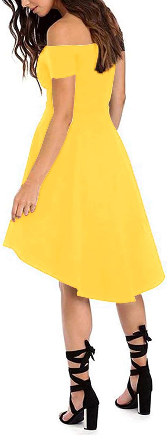 Sarin Mathews Womens Off The Shoulder Short Sleeve High Low Cocktail Skater Dress