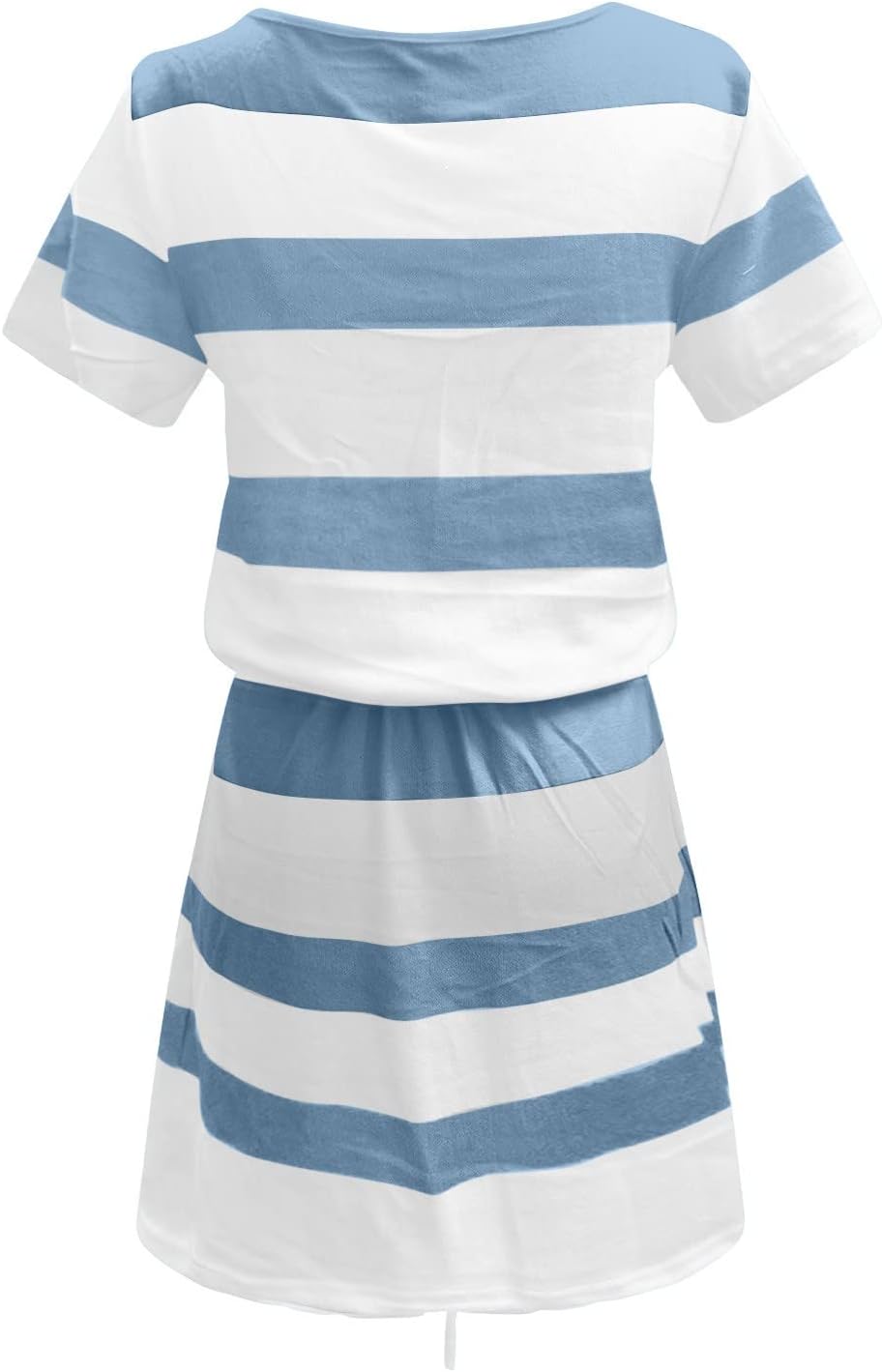 Women Summer Casual Striped Dress Drawstring Waist Tie Knot Mini Dresses Short Sleeve V Neck Tank Dress with Pocket
