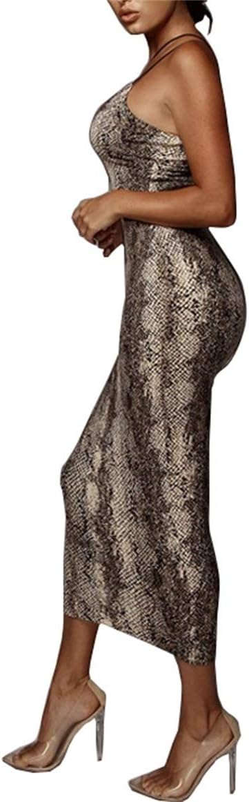 PRIMODA Women's Sexy Neon Asymmetrical Spaghetti Strap Dress Deep V-Neck Sleeveless Bodycon Midi Club Dress