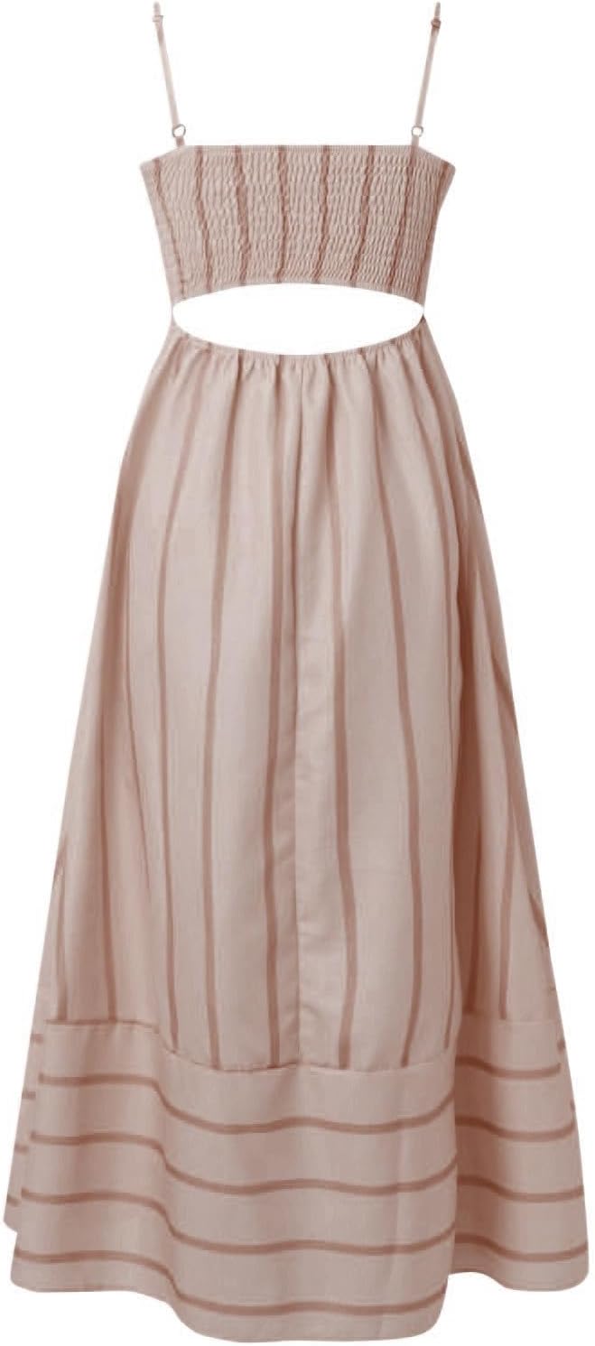 Beach Dresses for Women Summer Striped Back Smocked Maxi Dress Spaghetti Strap Cut Out Flowy A Line Long Sundresses