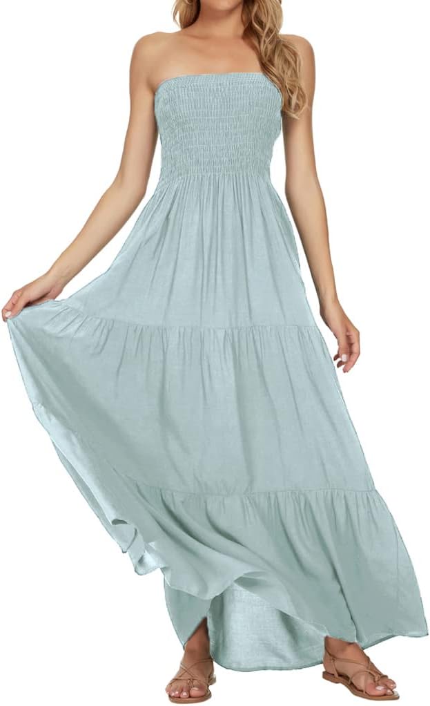Women's Summer Strapless Tube Top Maxi Dresses Off Shoulder Boho Beach Long Dress