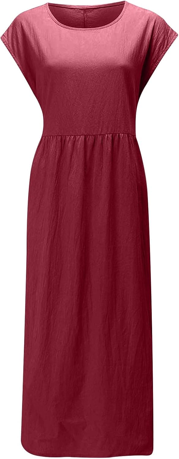 Linen Dresses for Women 2025 Summer Fashion Solid Color Sleeveless Dresses Beach Flowy Maxi Dresses Casual Sundress