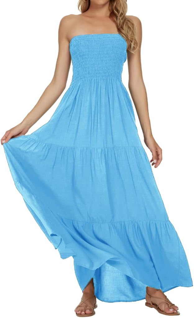 Women's Summer Strapless Tube Top Maxi Dresses Off Shoulder Boho Beach Long Dress