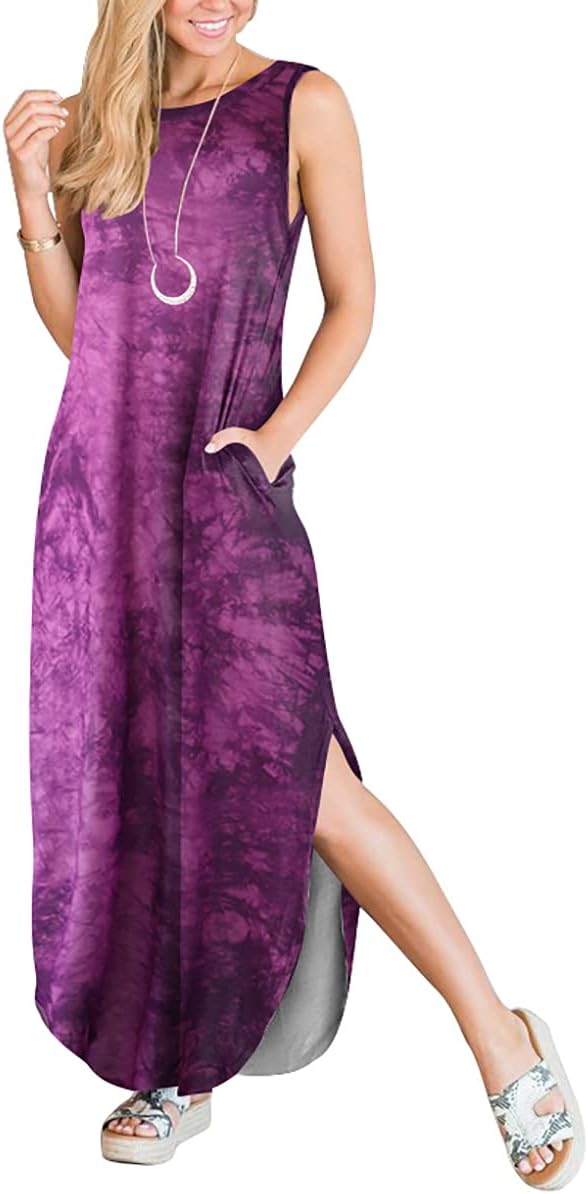 ANRABESS Women Casual Loose Sundress Sleeveless Split Maxi Long Beach Shirt Dress Travel Vacation 2025 Summer Outfits