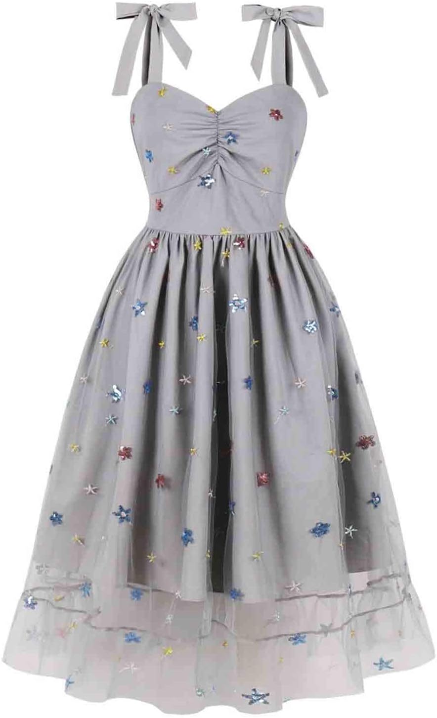 HGps8w Vintage Cocktail Dress for Women, Elegant Butterfly Embroidered Lace V Neck Sleeveless A-Line Party Swing Dresses
