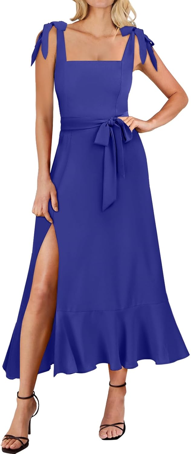 ANRABESS Women's Square Neck Ruffle Split Midi Elegant Formal Wedding Guest Cocktail Bridesmaid Graduation Party Dresses