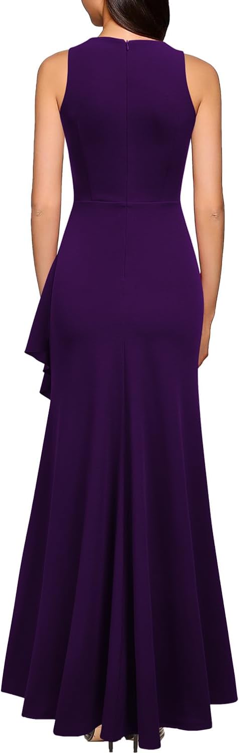 WOOSEA Women's Scoop Neck Sleeveless Split Bodycon Mermaid Evening Cocktail Long Dress