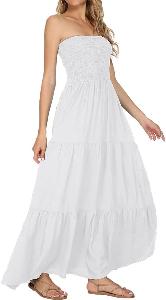 Women's Summer Strapless Tube Top Maxi Dresses Off Shoulder Boho Beach Long Dress