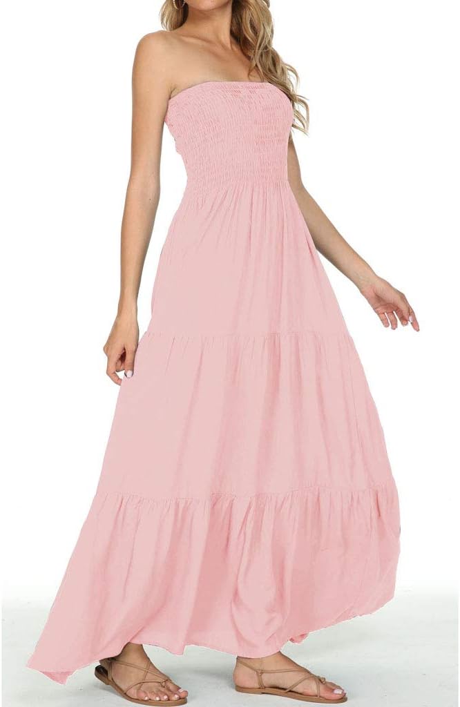 Women's Summer Strapless Tube Top Maxi Dresses Off Shoulder Boho Beach Long Dress