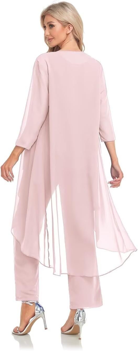 Women's 3 Pieces Chiffon Mother of The Bride Dress with Jacket Chiffon Formal Evening Dresses