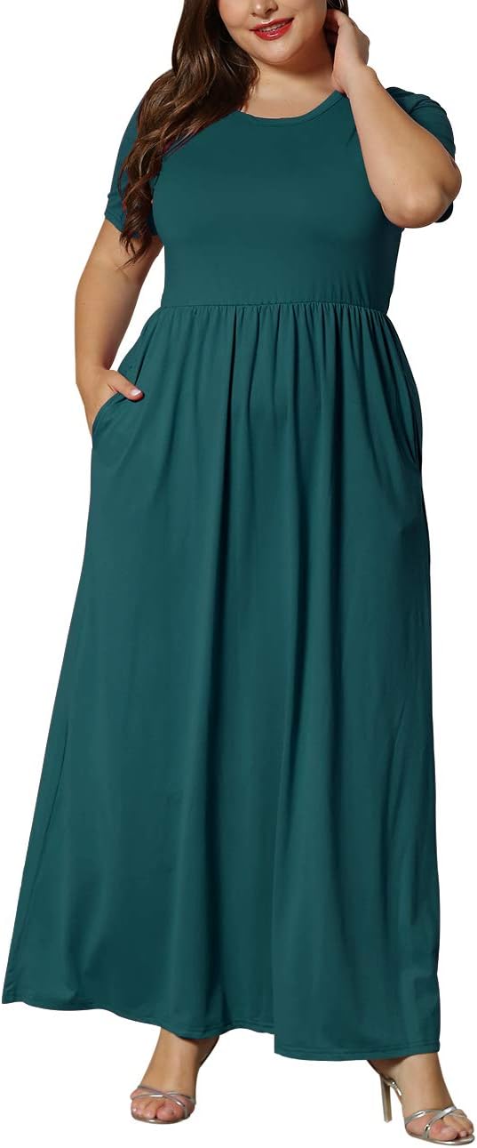 KARALIN Women’s Plus Size Maxi Dresses for Curvy Women Summer Casual Short Sleeve 2025 Long Dress 14W-26W