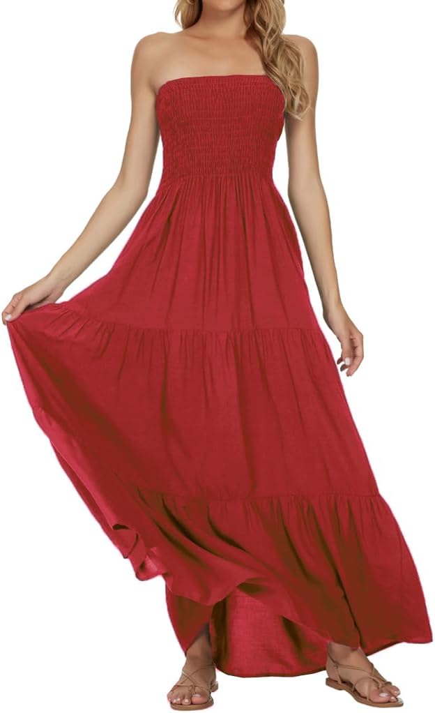 Women's Summer Strapless Tube Top Maxi Dresses Off Shoulder Boho Beach Long Dress