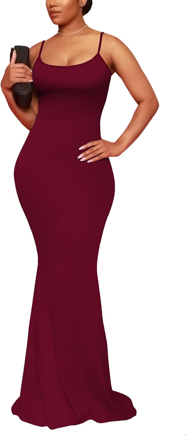 Hafailia Women's Casual Soft Lounge Long Slip Dress Sexy Sleeveless Bodycon Maxi Dresses Evening Formal Cocktail