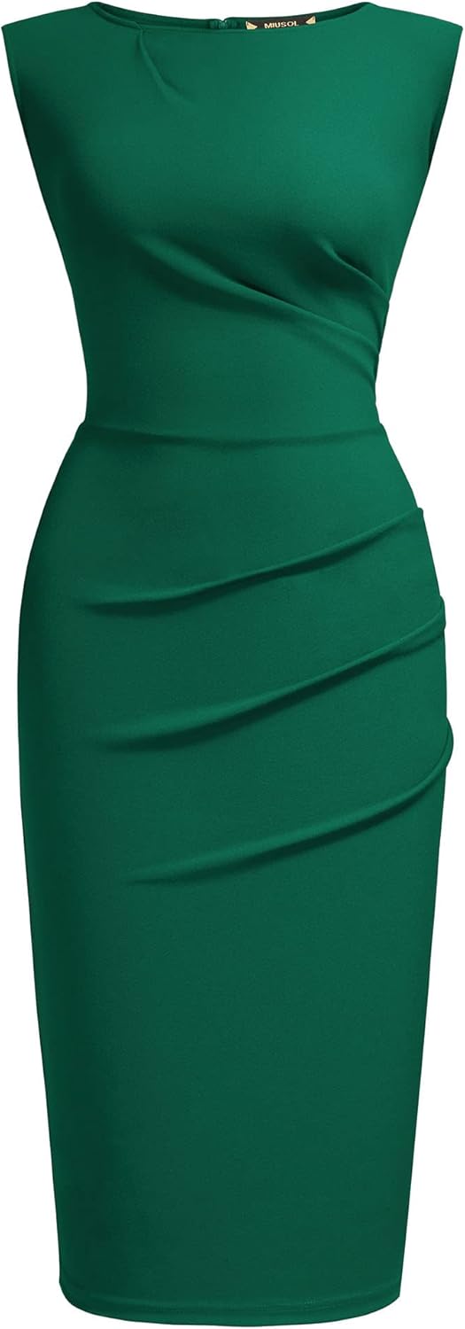 Miusol Women's Retro Ruffle Style Slim Work Pencil Dress