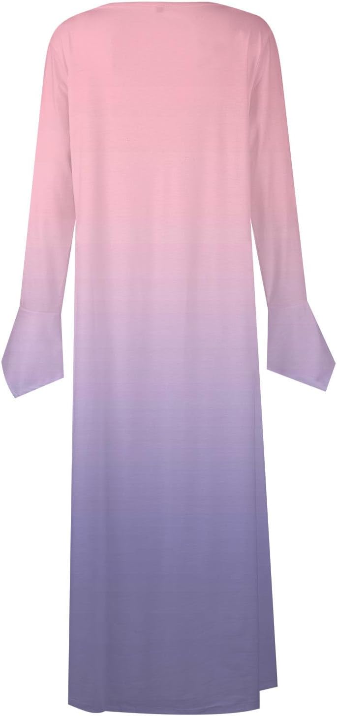 DOPOCQ Fall Women Dresses 2023 Long Sleeve V Neck Plus Size Maxi Dress Boho Dress High Waisted A-Line Dress with Pocket