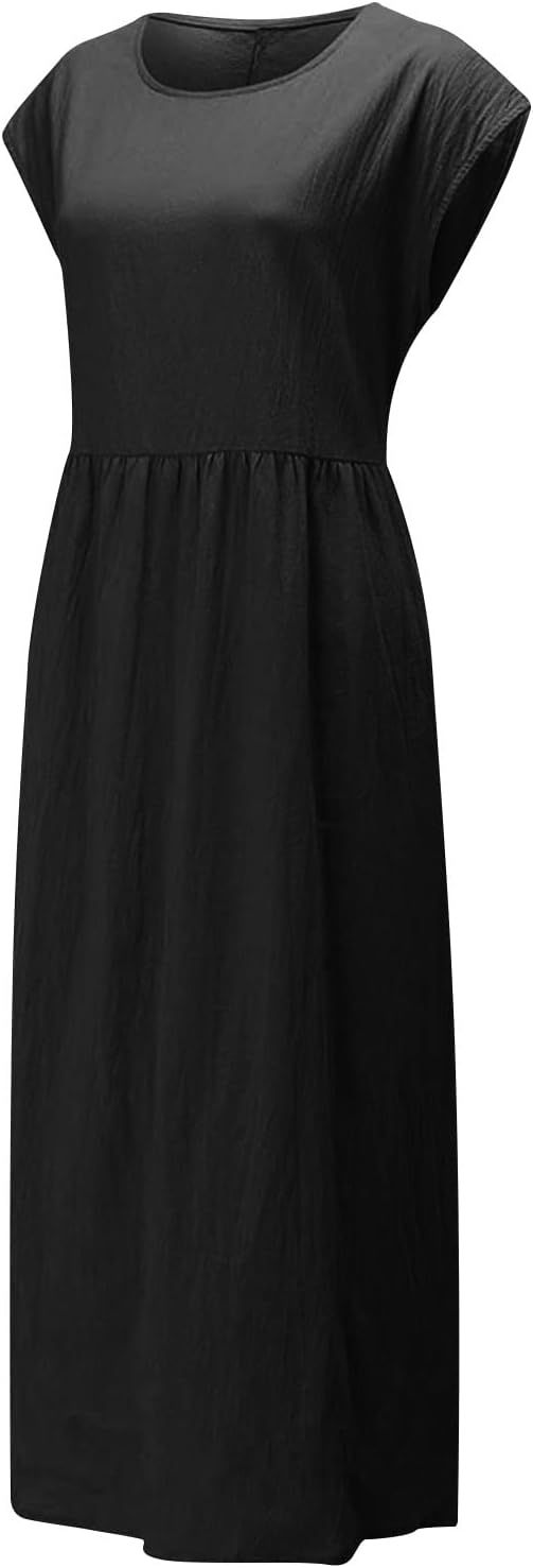 Linen Dresses for Women 2025 Summer Fashion Solid Color Sleeveless Dresses Beach Flowy Maxi Dresses Casual Sundress