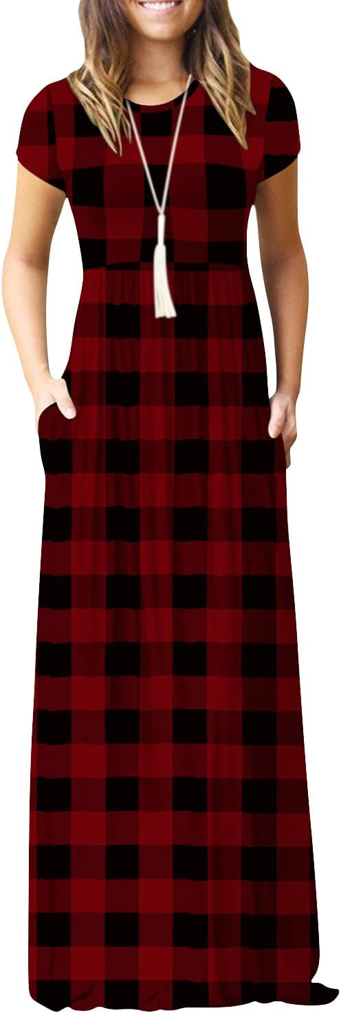 DEARCASE Maxi Dress for Women Short Sleeve Casual Summer Loose Plain Comfy Long Dresses with Pockets