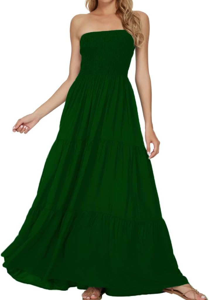 Women's Summer Strapless Tube Top Maxi Dresses Off Shoulder Boho Beach Long Dress