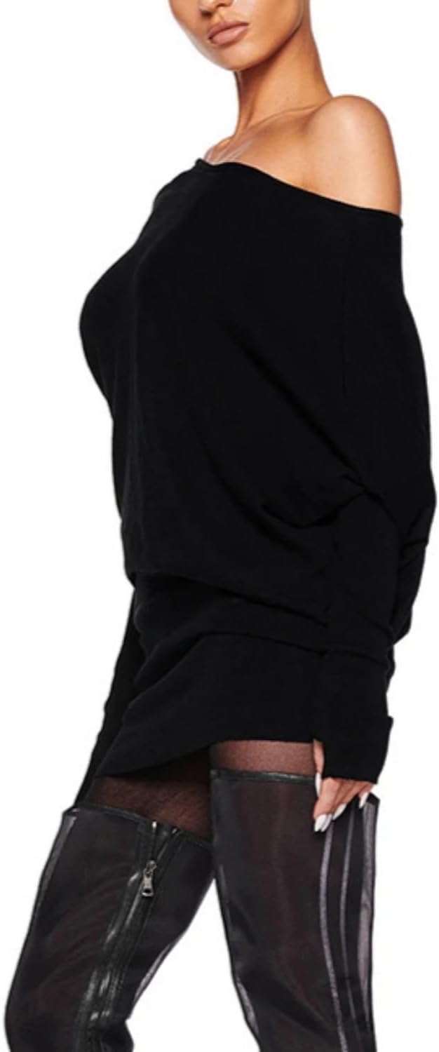 Loose Fit Sheer Dress Batwing Off The Shoulder Long Sleeve Mini Ruched Oversized Casual Streetwear Sexy Dress
