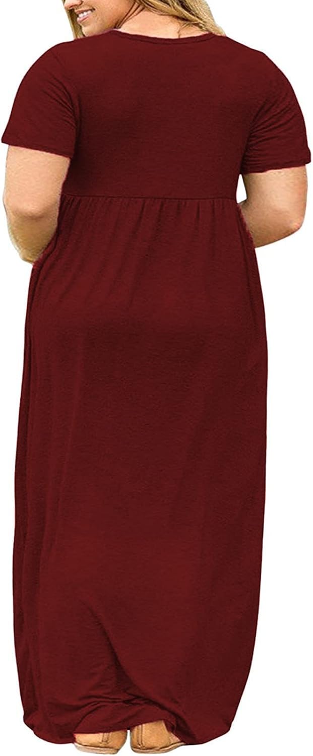 Kancystore Women's Short Sleeve Plus Size Maxi Dress with Pockets Loose Casual Summer Dresses