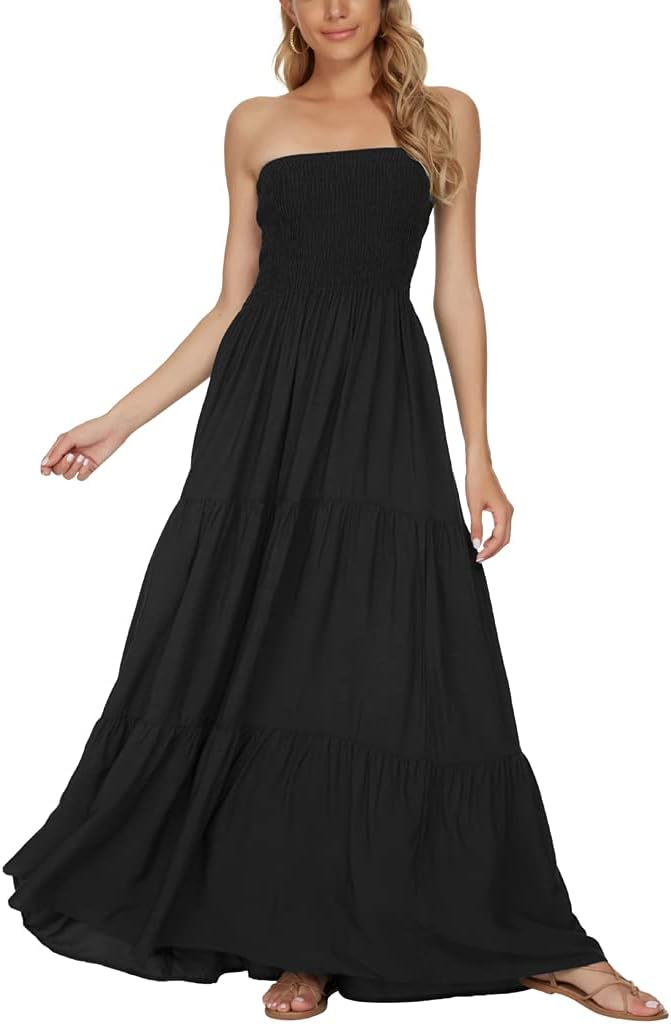 Women's Summer Strapless Tube Top Maxi Dresses Off Shoulder Boho Beach Long Dress