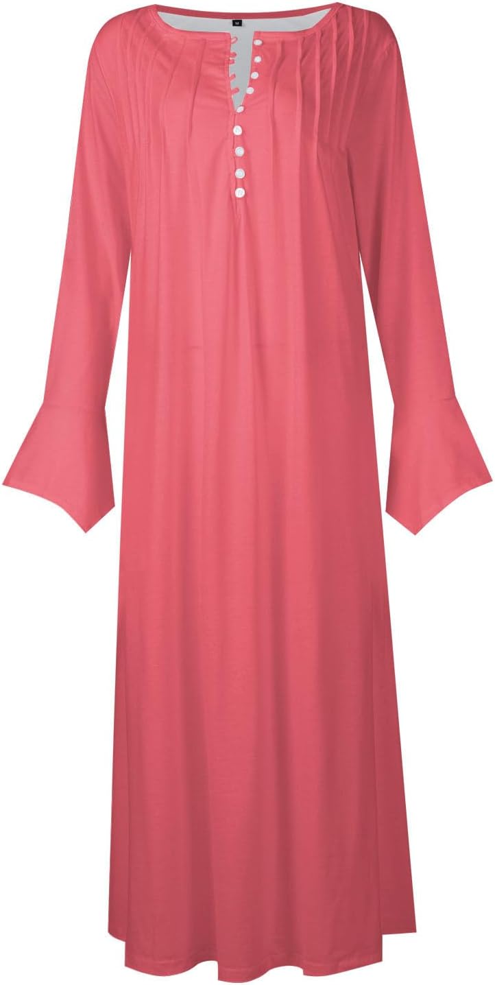 DOPOCQ Fall Women Dresses 2023 Long Sleeve V Neck Plus Size Maxi Dress Boho Dress High Waisted A-Line Dress with Pocket