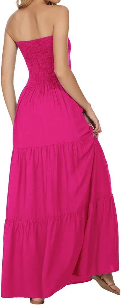 Women's Summer Strapless Tube Top Maxi Dresses Off Shoulder Boho Beach Long Dress