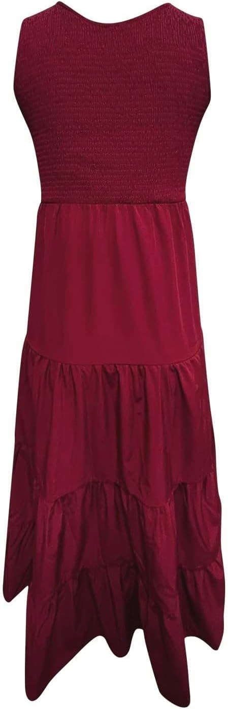 Women Summer Sleeveless Dressees Boho Maxi Dress Casual Smocked Square Neck Sundress a Line Beach Wedding Dresses