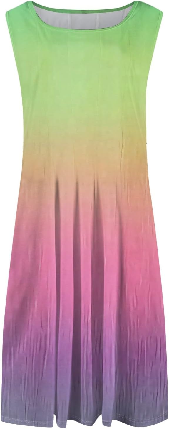 Womens Tank Sundress 2025 Casual Floral Print Tshirt Dress Swing Sleeveless Midi Dress Crewneck Pleated Summer Dresses