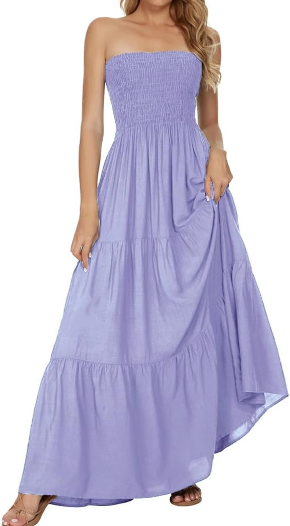 Women's Summer Strapless Tube Top Maxi Dresses Off Shoulder Boho Beach Long Dress
