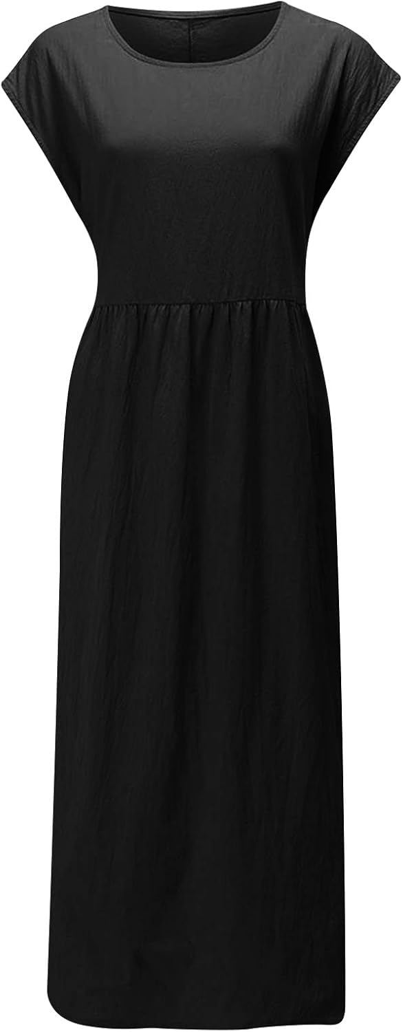 Linen Dresses for Women 2025 Summer Fashion Solid Color Sleeveless Dresses Beach Flowy Maxi Dresses Casual Sundress
