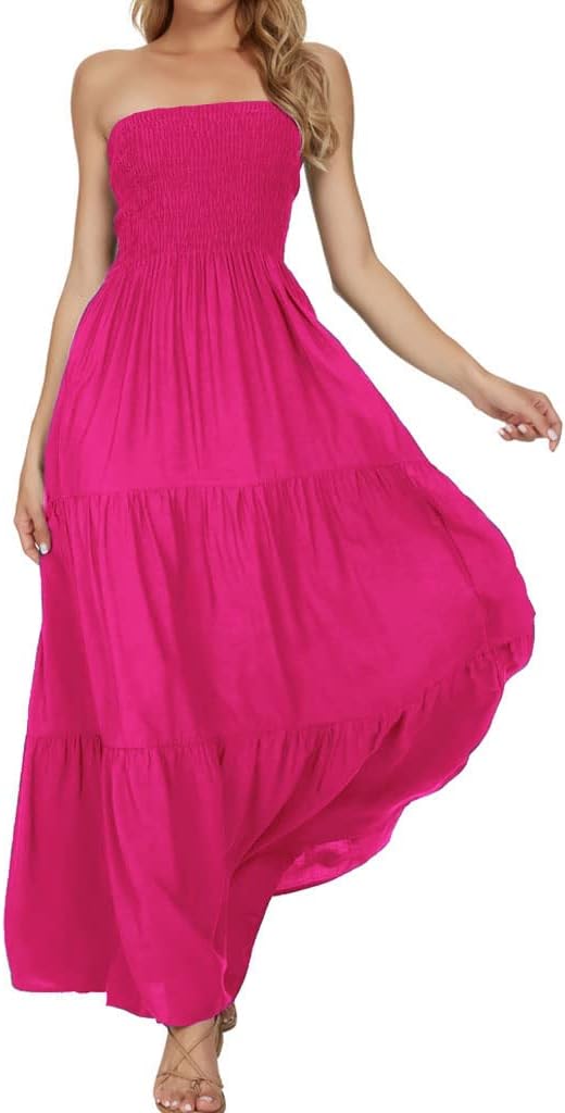 Women's Summer Strapless Tube Top Maxi Dresses Off Shoulder Boho Beach Long Dress