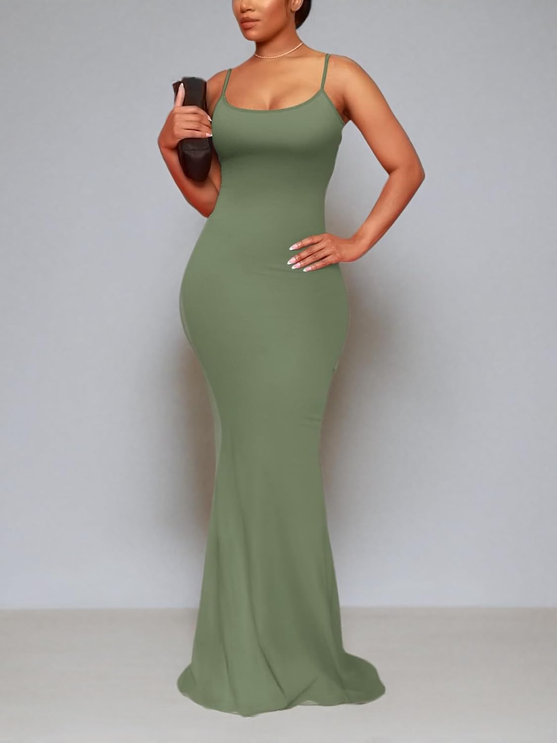Hafailia Women's Casual Soft Lounge Long Slip Dress Sexy Sleeveless Bodycon Maxi Dresses Evening Formal Cocktail