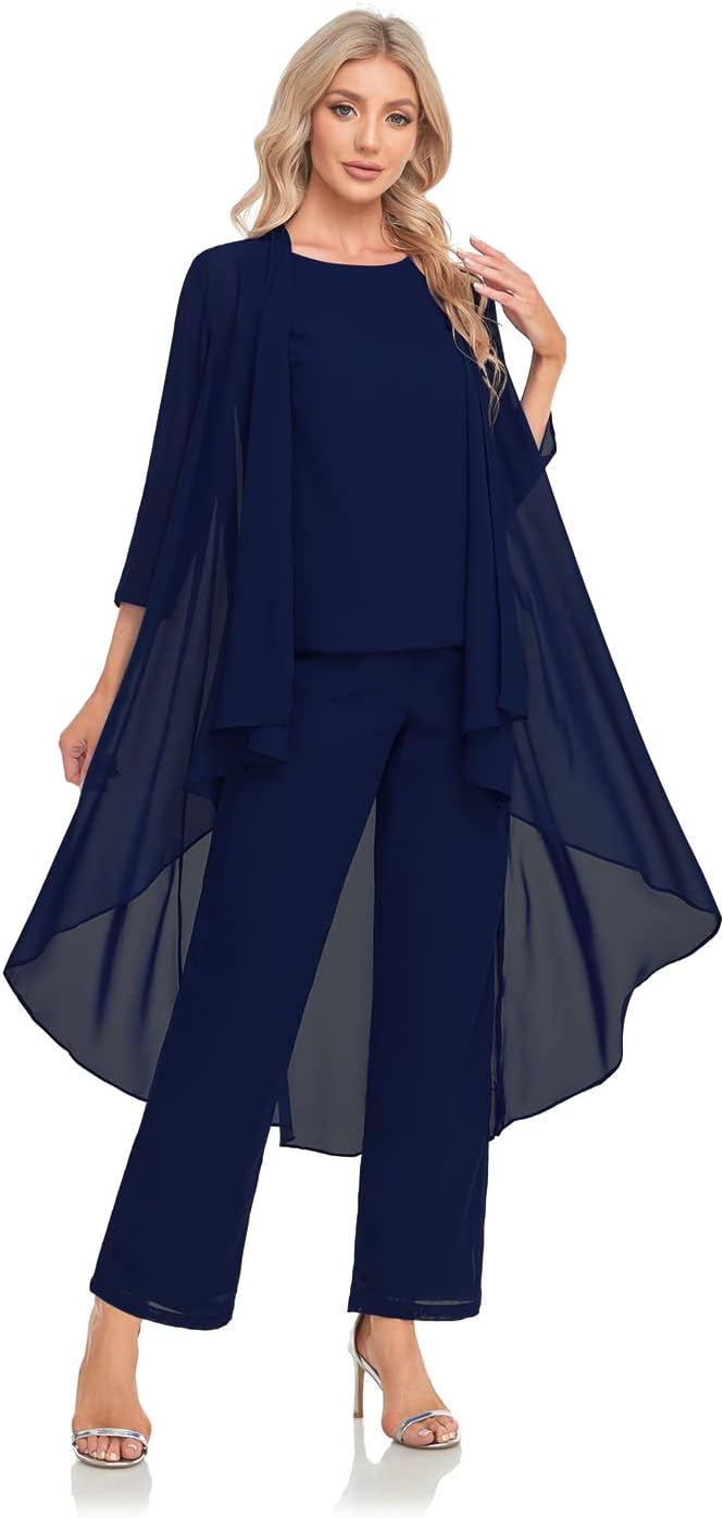 Women's 3 Pieces Chiffon Mother of The Bride Dress with Jacket Chiffon Formal Evening Dresses