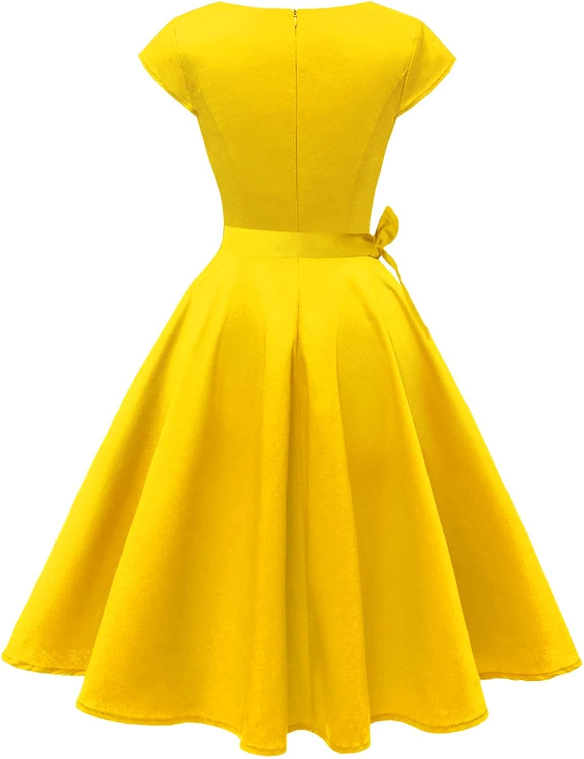 PUKAVT Women's 1950 Boatneck Cap Sleeve Vintage Swing Cocktail Party Dress with Pockets