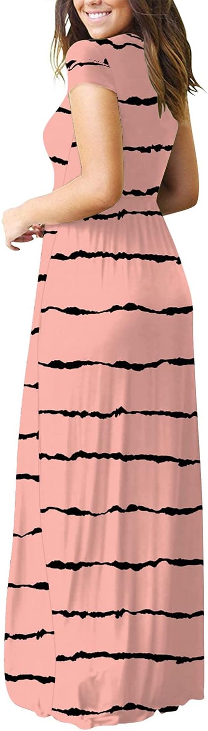 DEARCASE Maxi Dress for Women Short Sleeve Casual Summer Loose Plain Comfy Long Dresses with Pockets